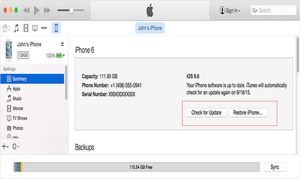 Возобновить восстановление с помощью iTunes